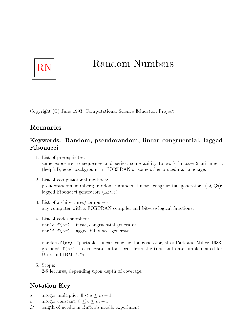 RN Random Numbers