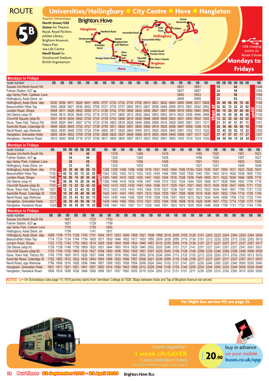 5B Universities/Hollingbury City Centre Hove Hangleton