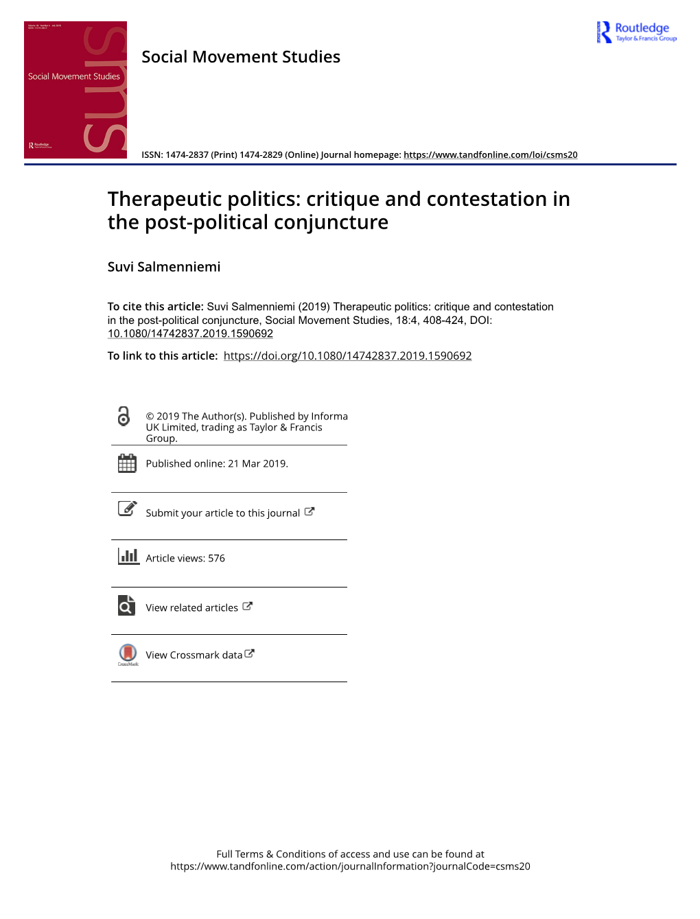 Critique and Contestation in the Post-Political Conjuncture