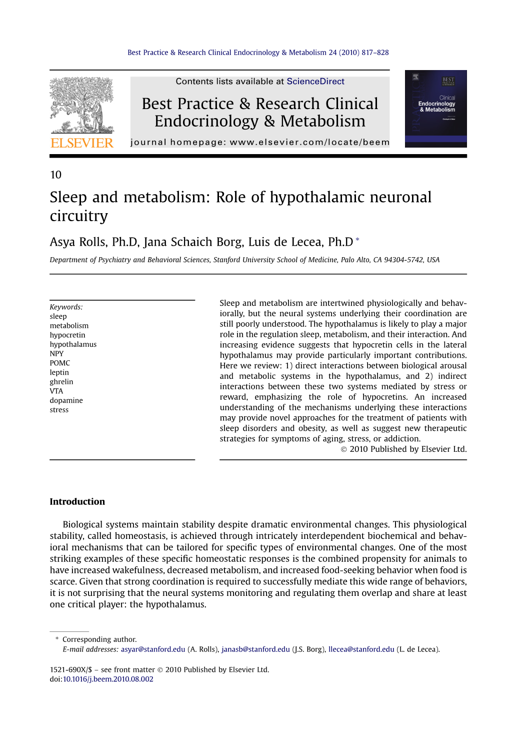 Sleep and Metabolism: Role of Hypothalamic Neuronal Circuitry