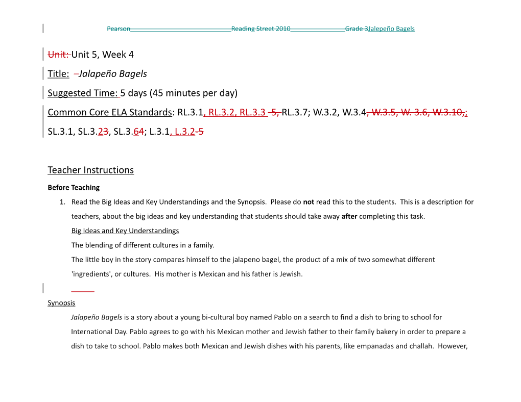 Pearson Reading Street 2010 Grade 3Jalepeño Bagels