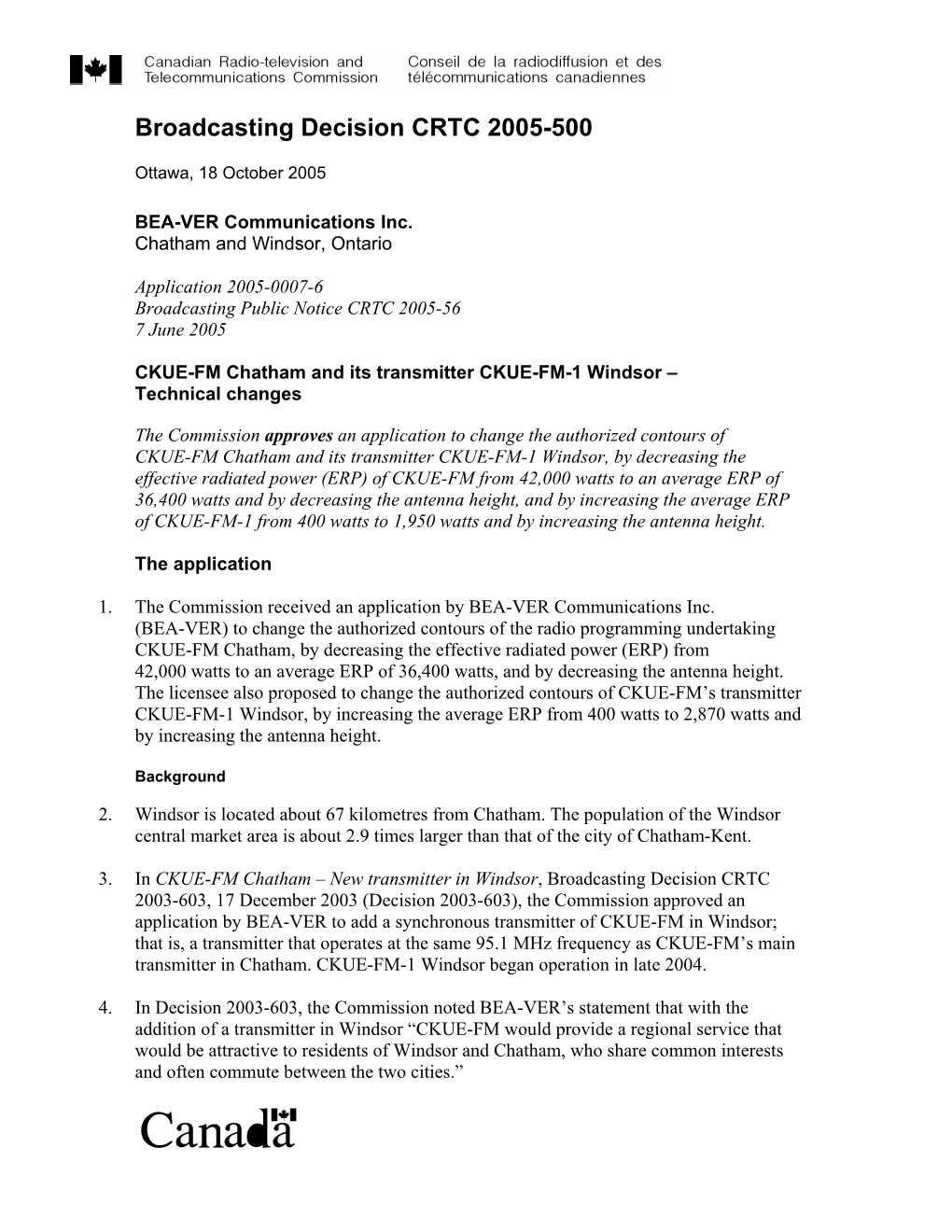 Broadcasting Decision CRTC 2005-500