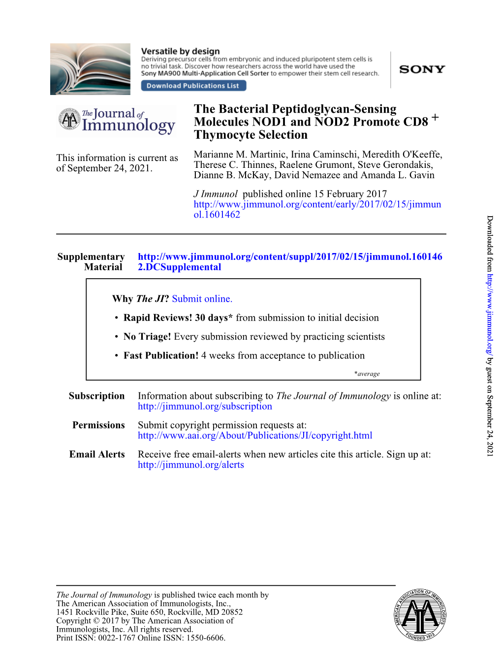 The Bacterial Peptidoglycan-Sensing Molecules NOD1 and NOD2 Promote CD8 + Thymocyte Selection