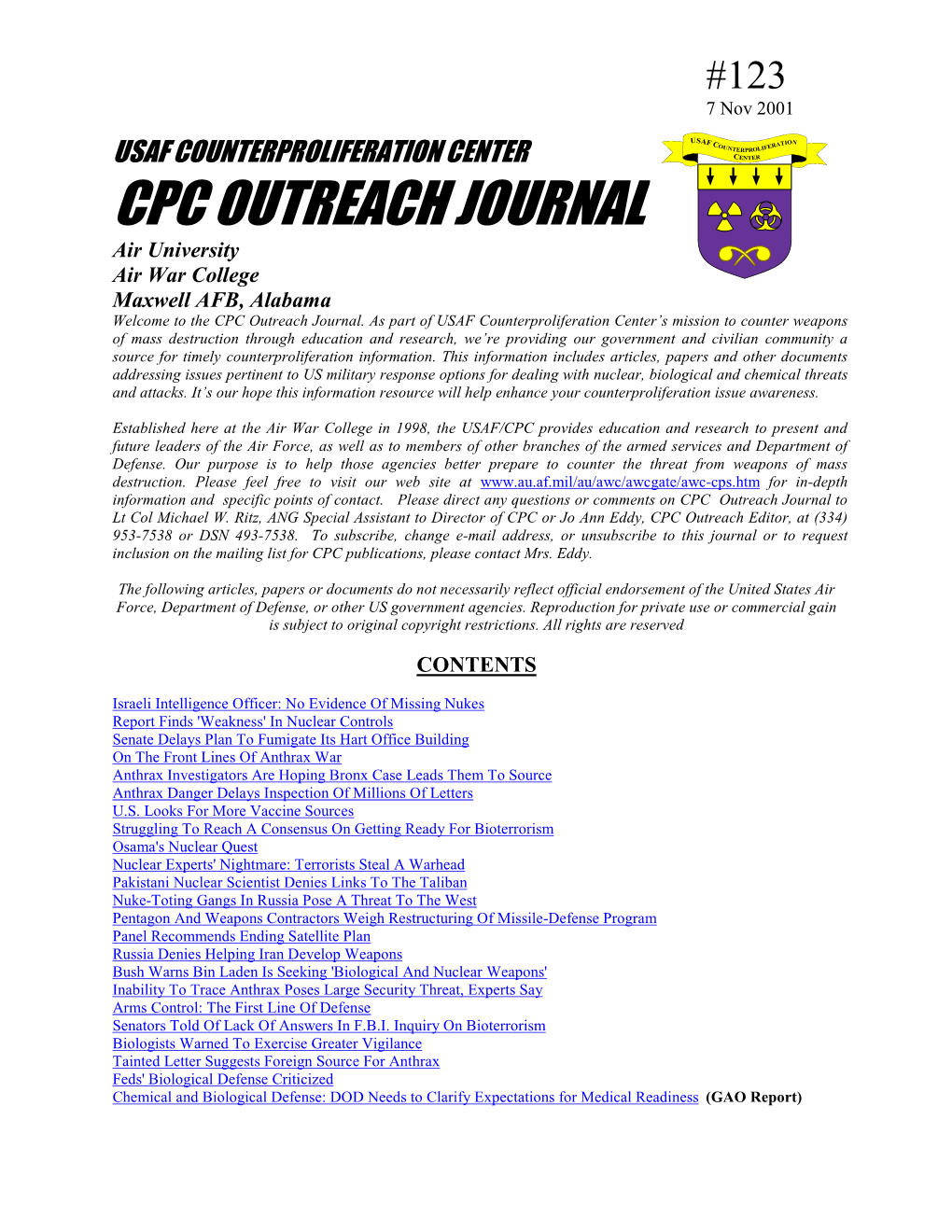 USAF Counterproliferation Center CPC Outreach Journal #123