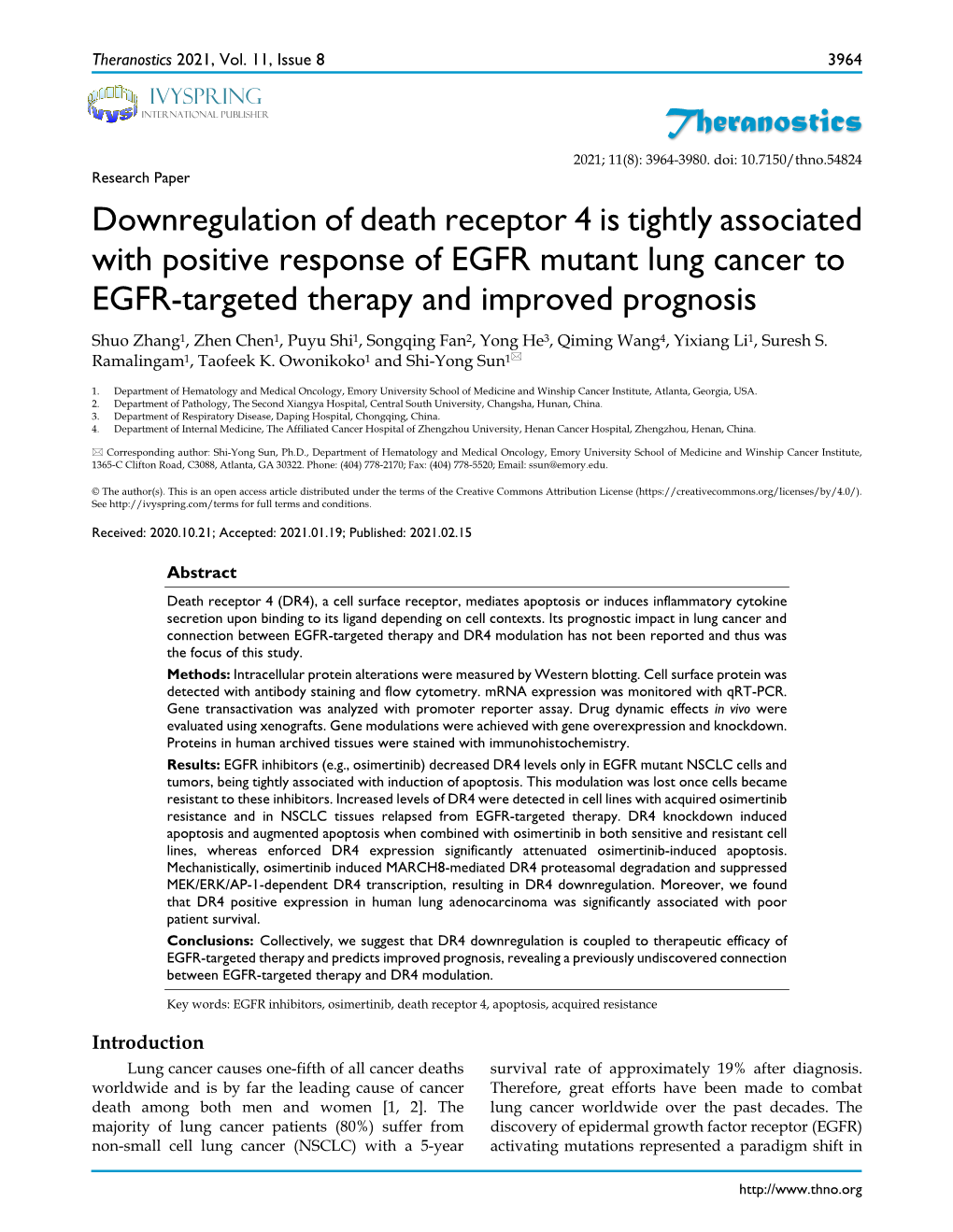 Theranostics Downregulation of Death Receptor 4 Is Tightly Associated With