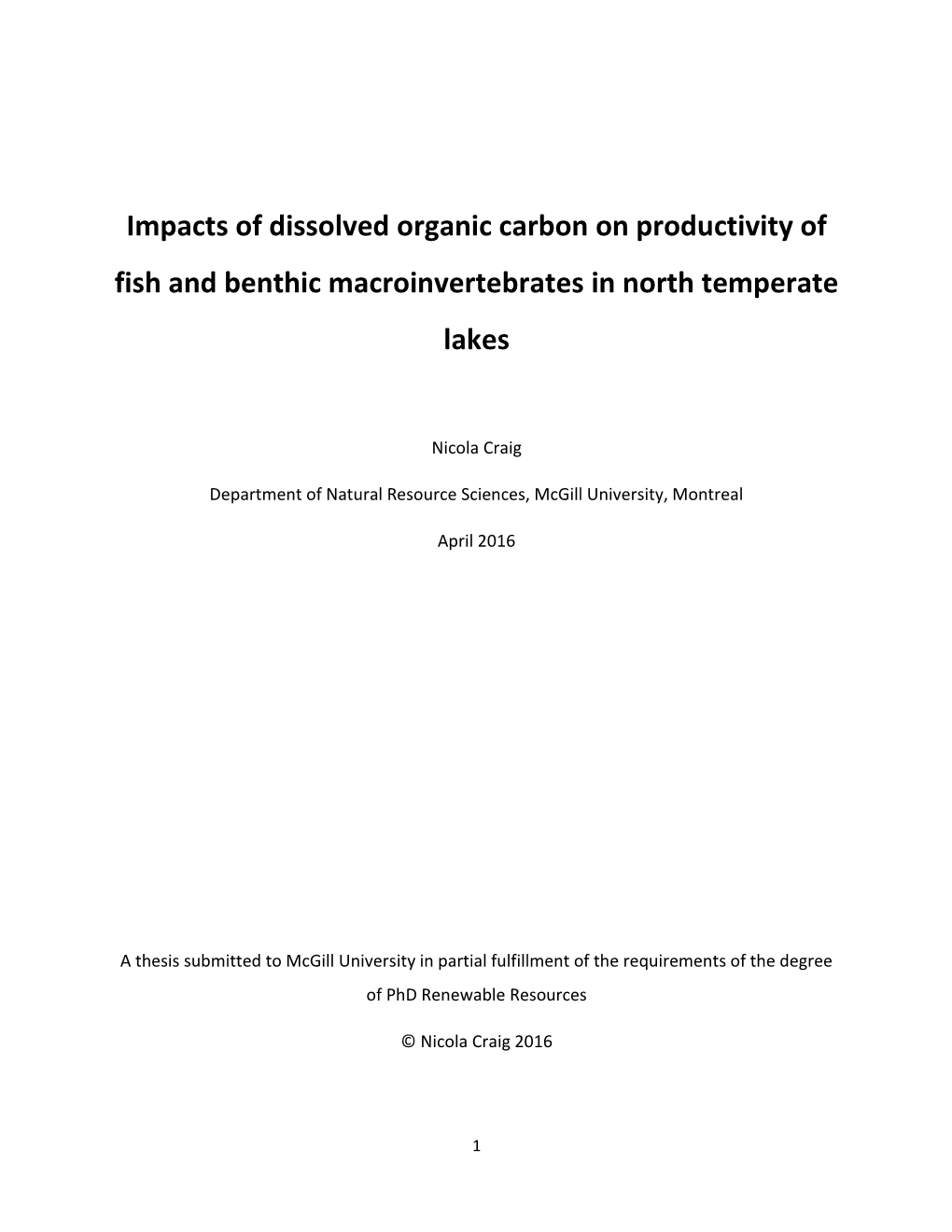 Impacts of Dissolved Organic Carbon on Productivity of Fish and Benthic Macroinvertebrates in North Temperate Lakes