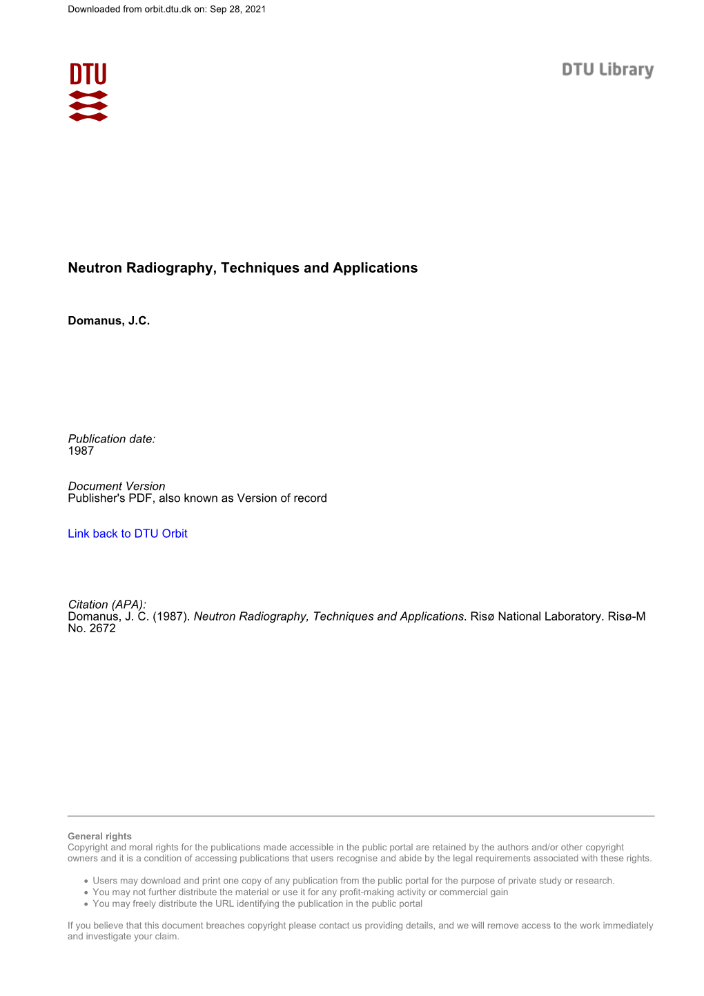 Neutron Radiography, Techniques and Applications