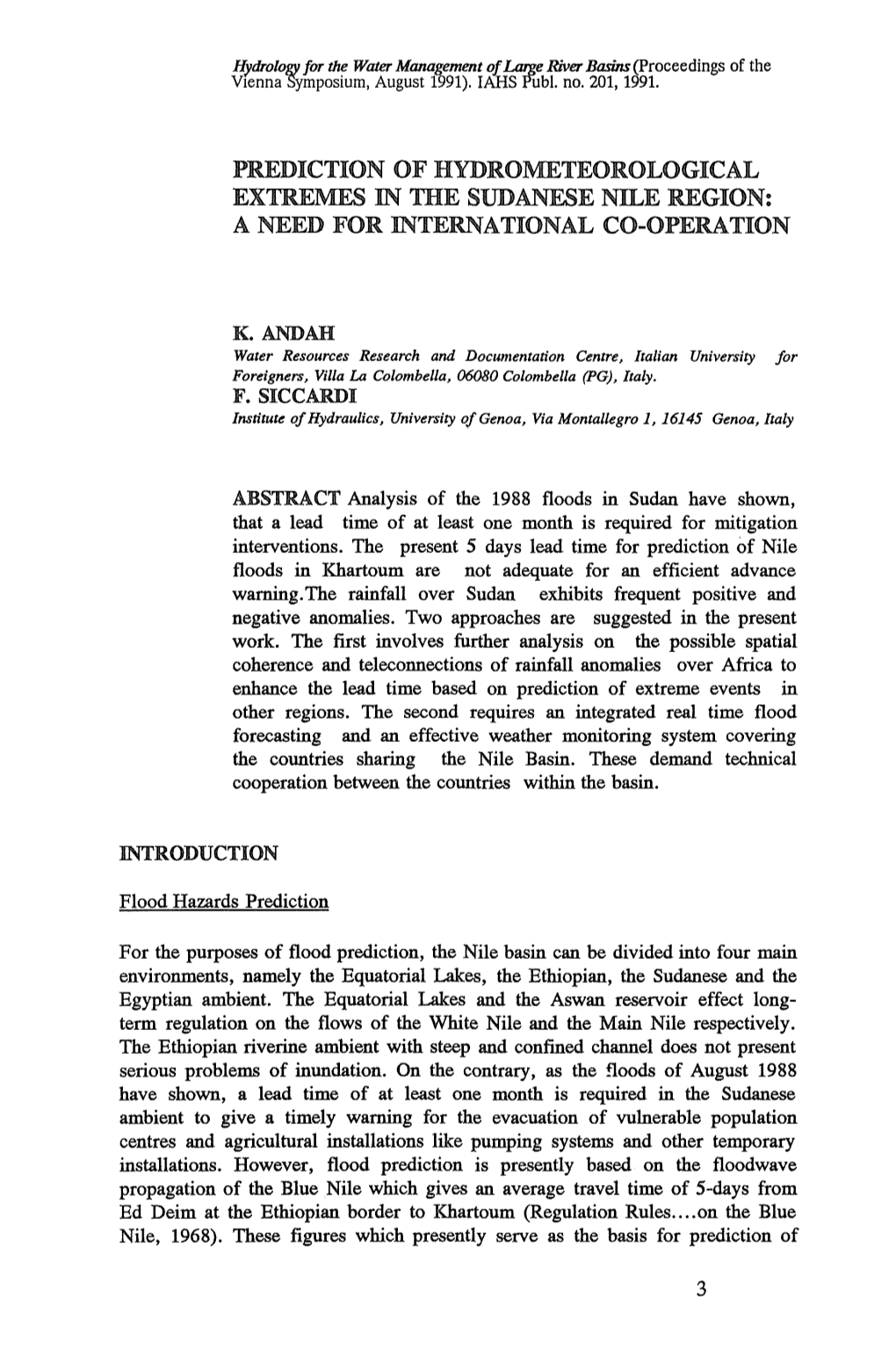 Prediction of Hydrometeorological Extremes in the Sudanese Nile Region: a Need for International Co-Operation