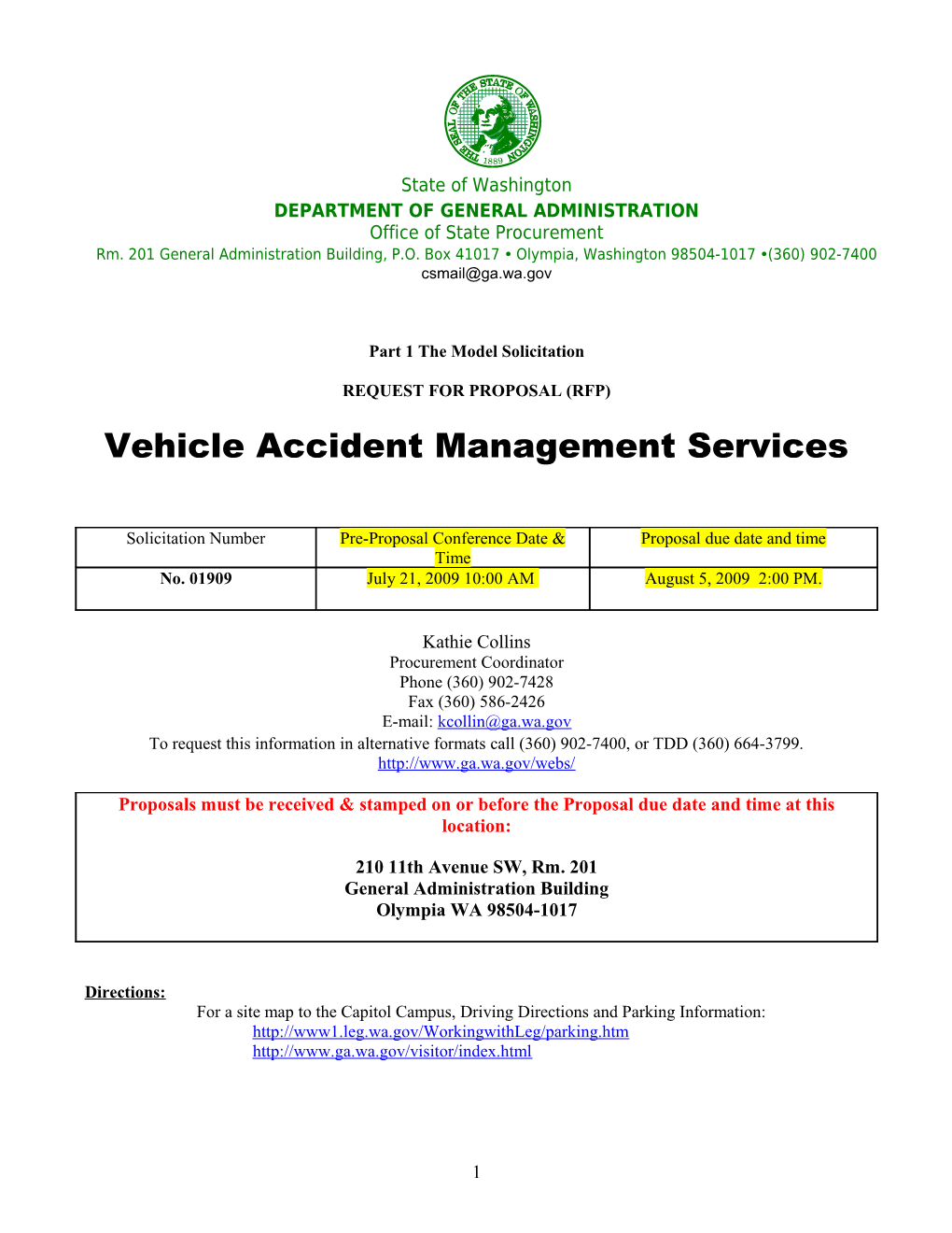 Vehicle Accident Management Services Request for Proposal #01909
