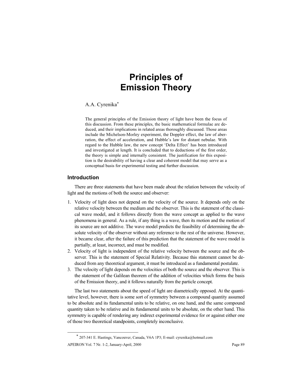 Principles of Emission Theory