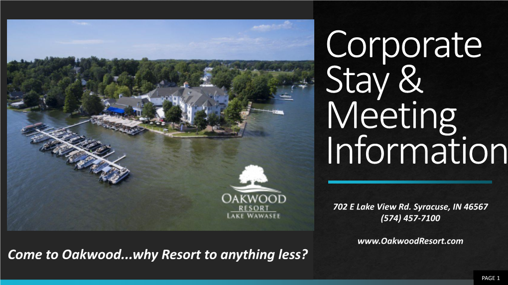 Corporate Stay & Meeting Information