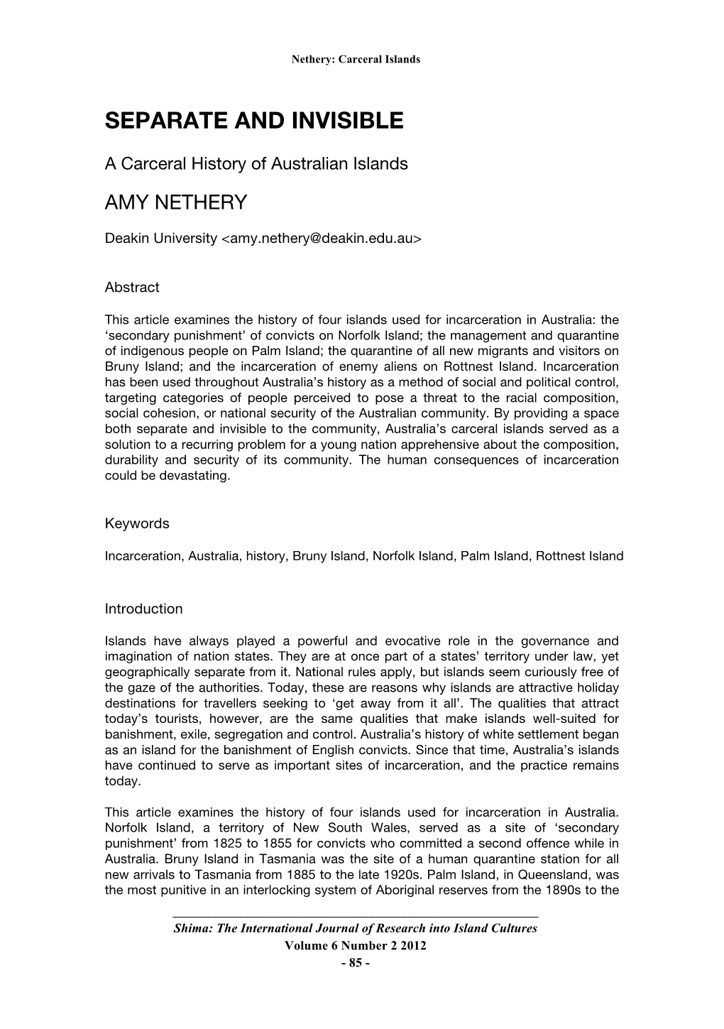 I. Nethery Carceral Islands V6n2 85-98