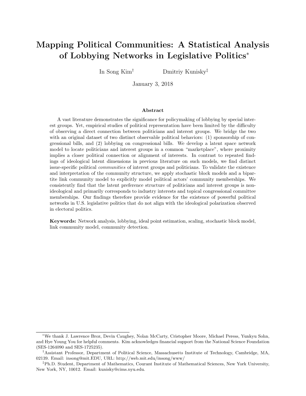 A Statistical Analysis of Lobbying Networks in Legislative Politics∗