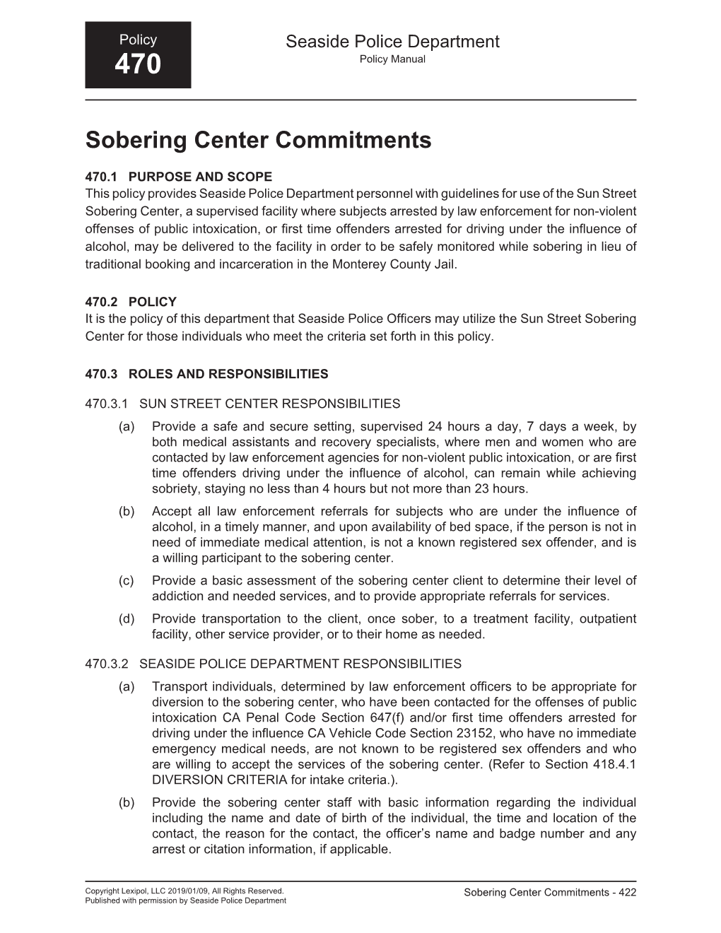 Sobering Center Commitments