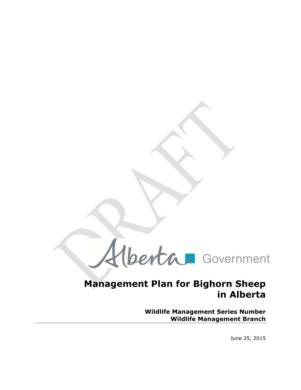 Management Plan for Bighorn Sheep in Alberta