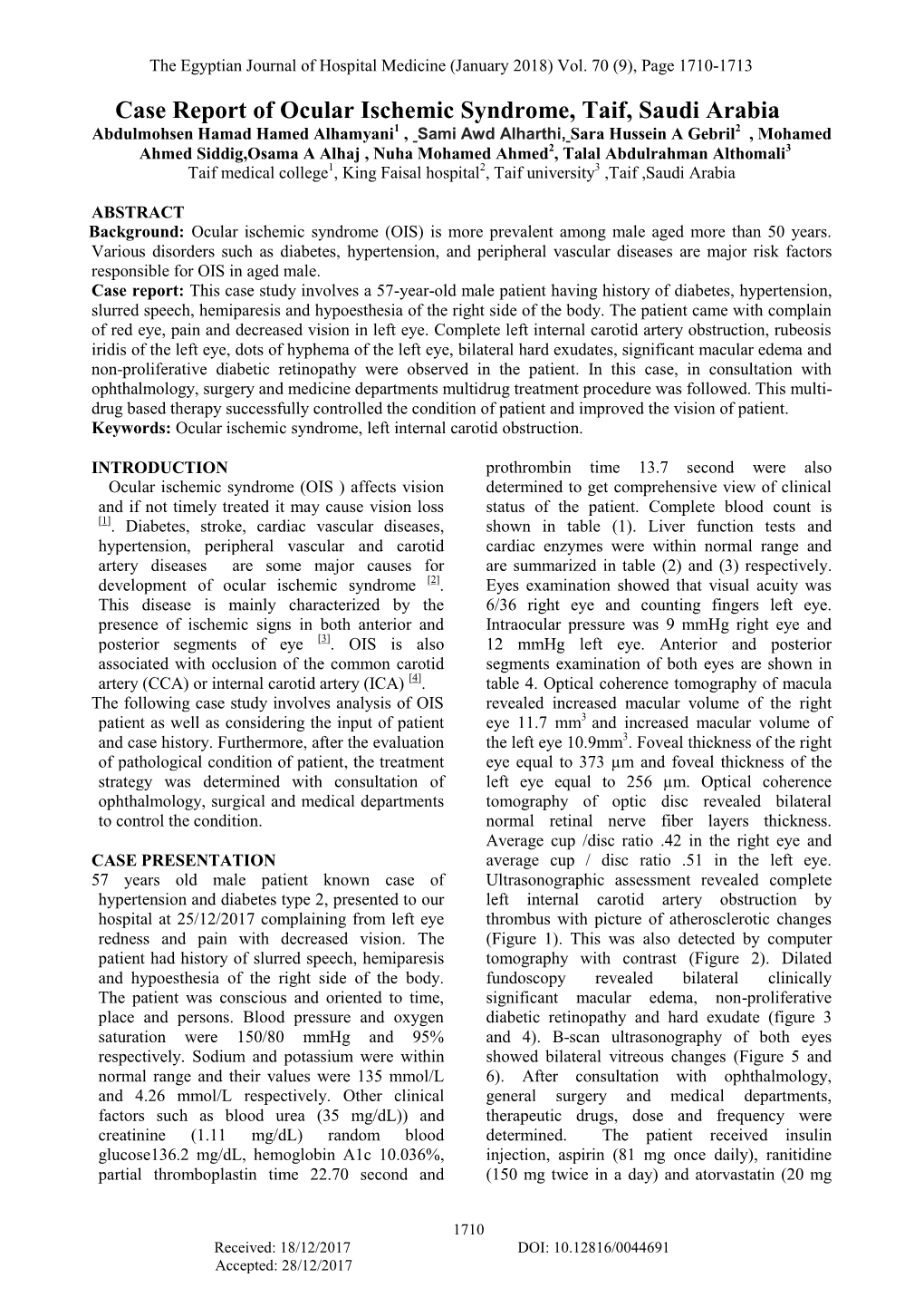 Case Report of Ocular Ischemic Syndrome, Taif, Saudi Arabia