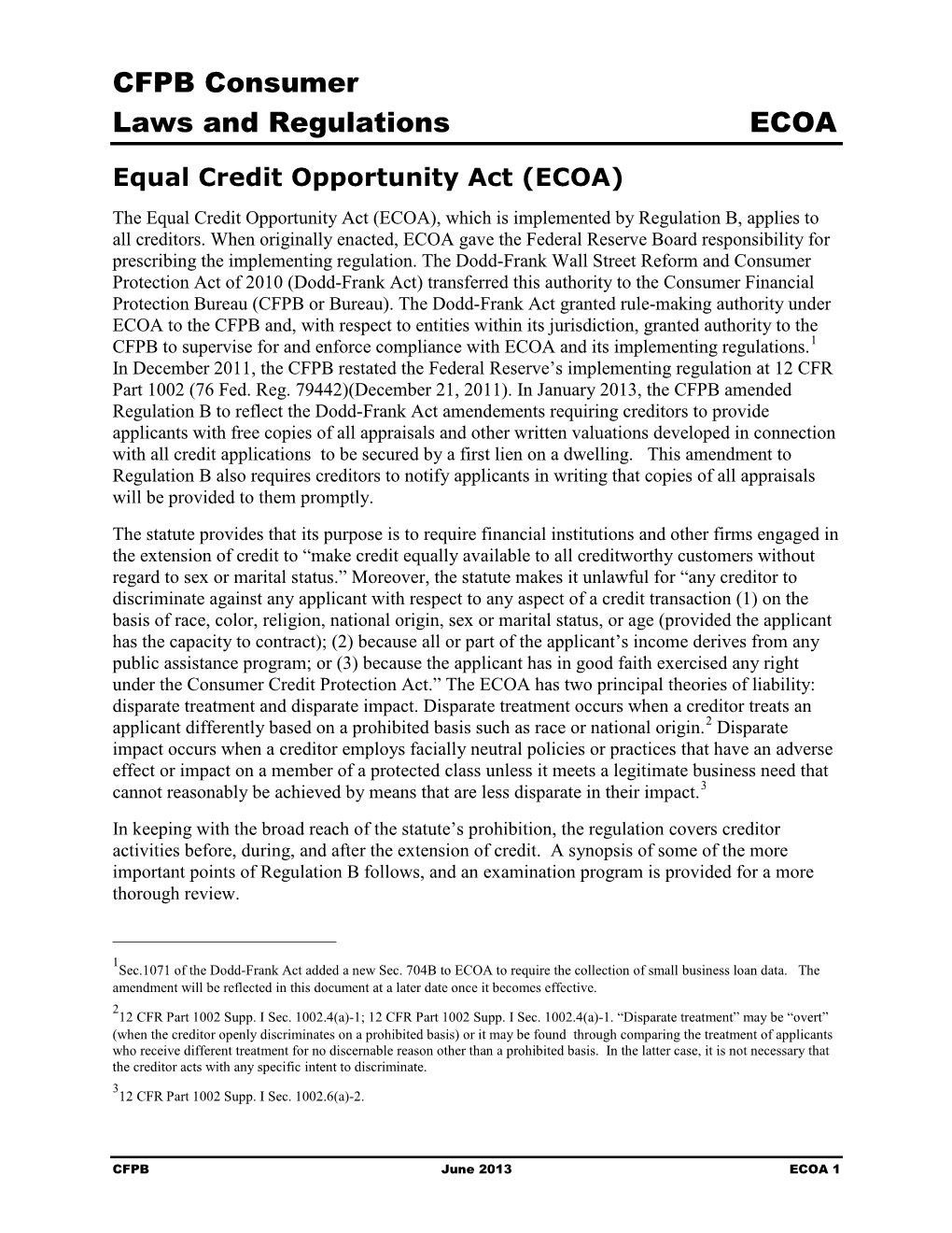 CFPB Consumer Laws and Regulations ECOA