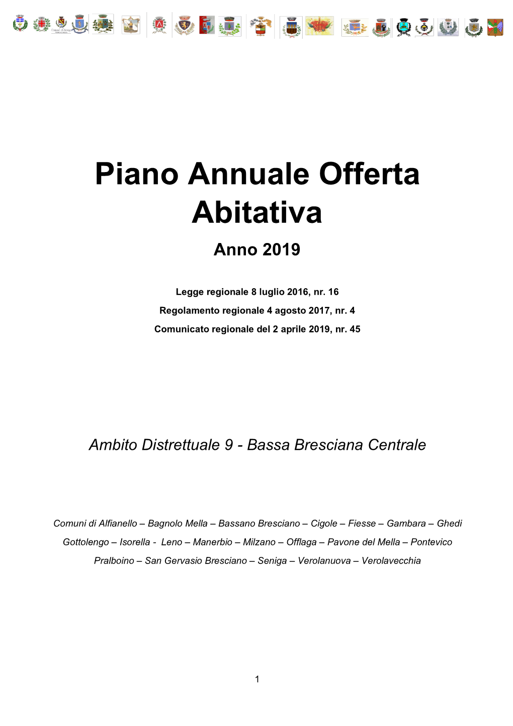 Piano Annuale Offerta Abitativa Anno 2019