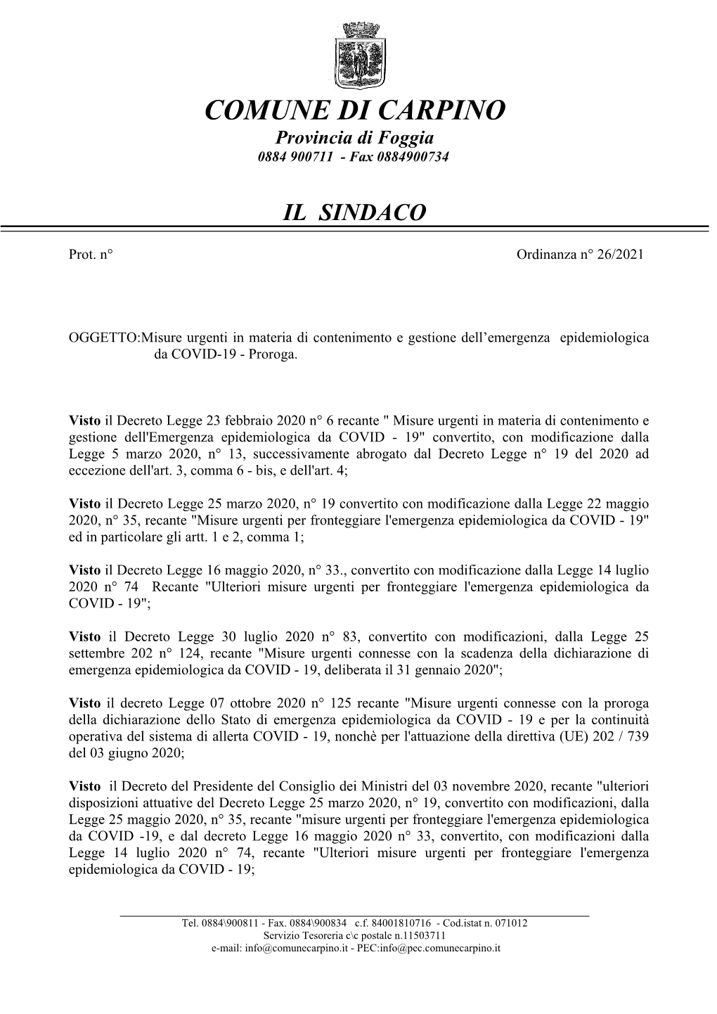 Ordinanza Del Sindaco