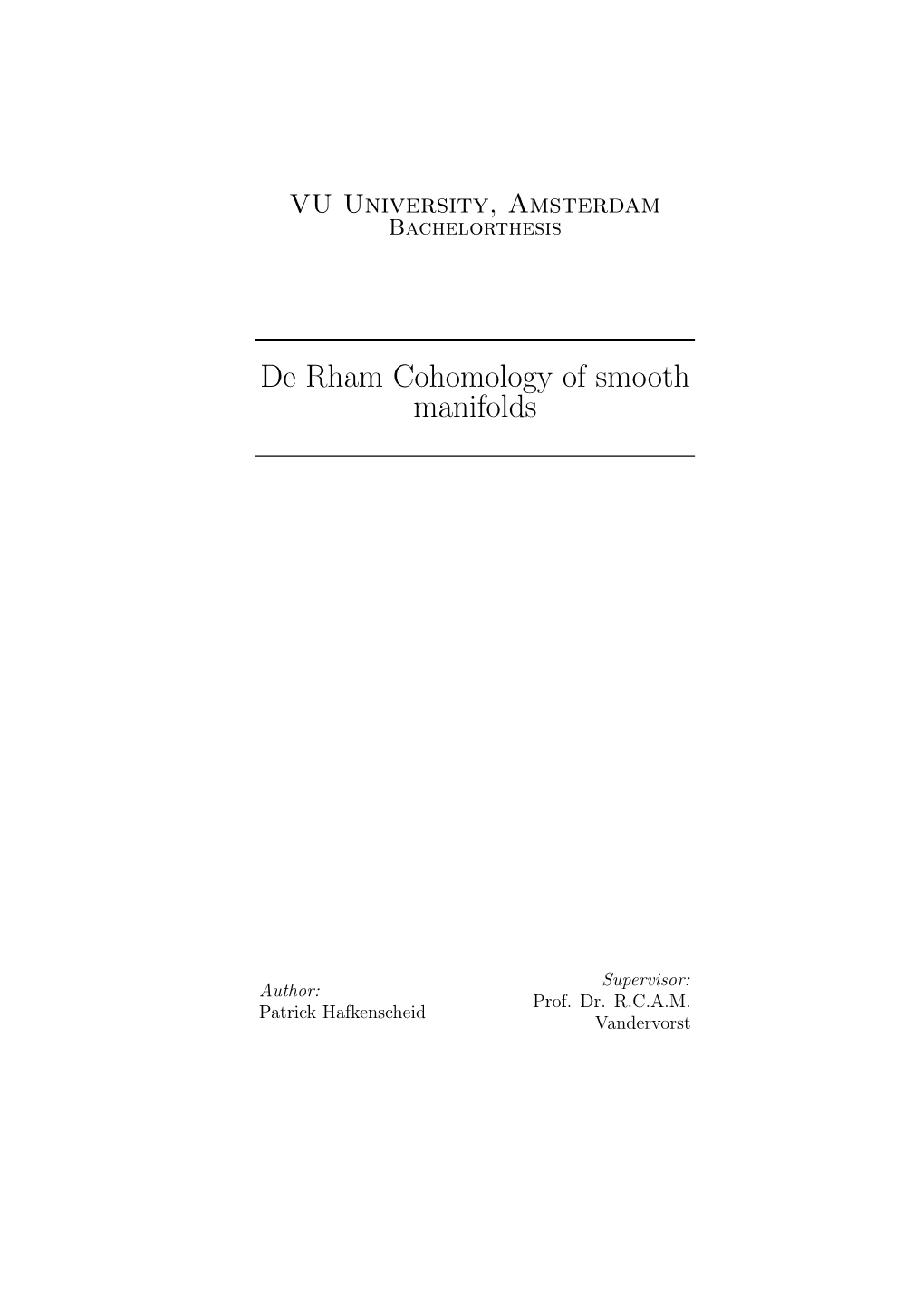 De Rham Cohomology of Smooth Manifolds