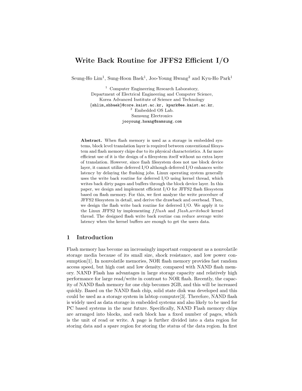 Write Back Routine for JFFS2 Efficient I/O