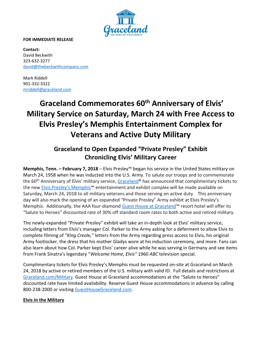 Graceland Commemorates 60Th Anniversary of Elvis' Military Service