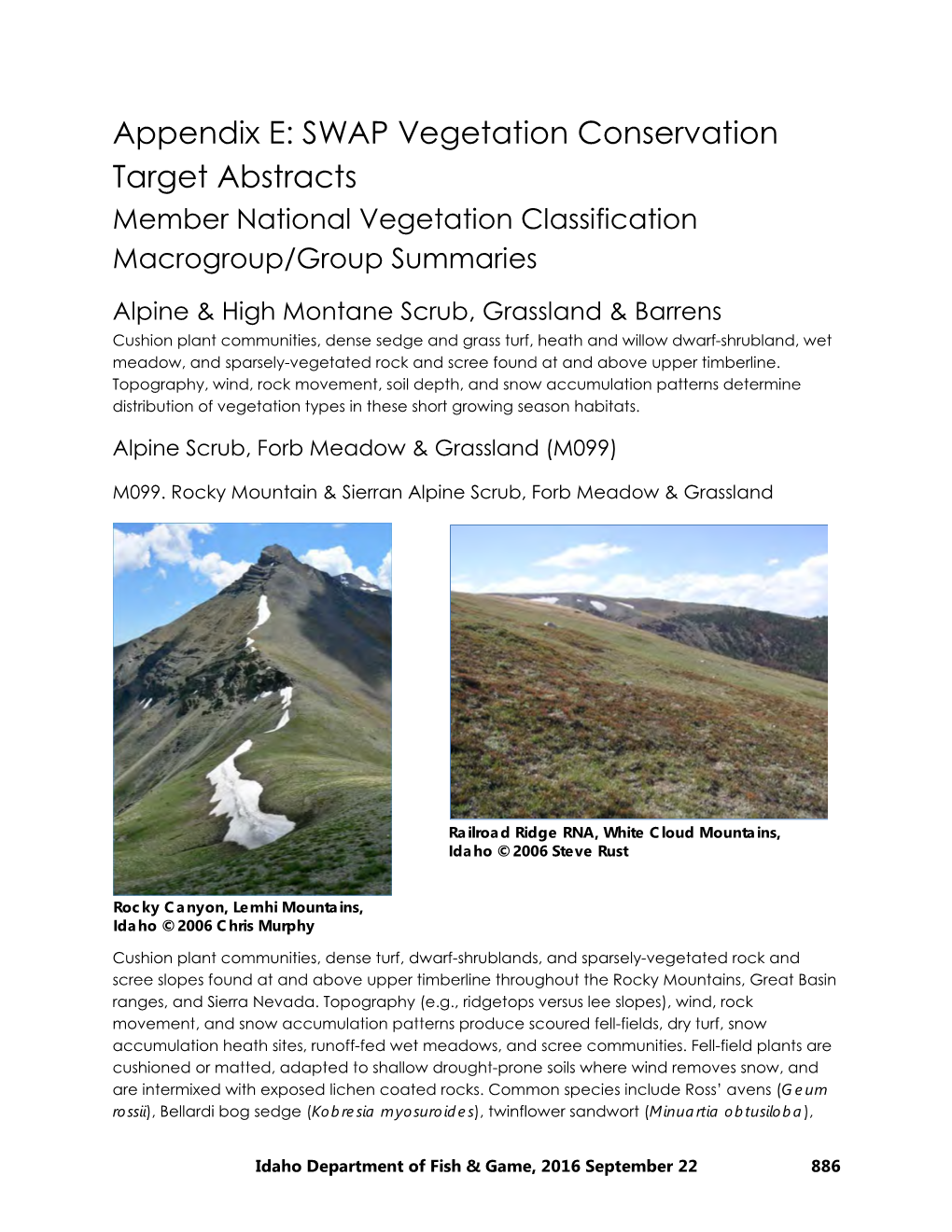 Appendix E: SWAP Vegetation Conservation Target Abstracts Member National Vegetation Classification Macrogroup/Group Summaries