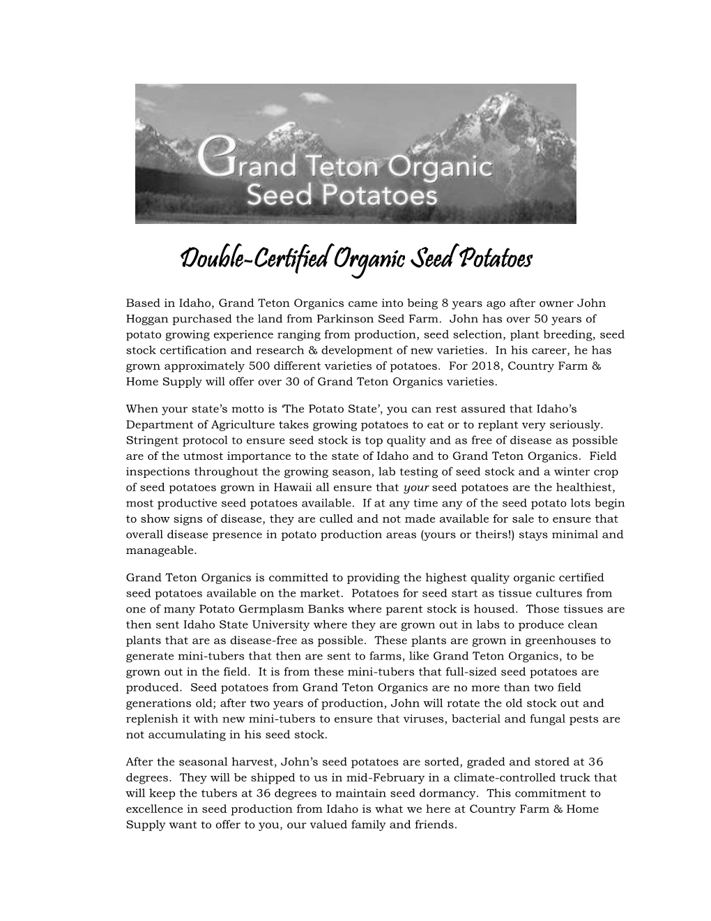 Double-Certified Organic Seed Potatoes