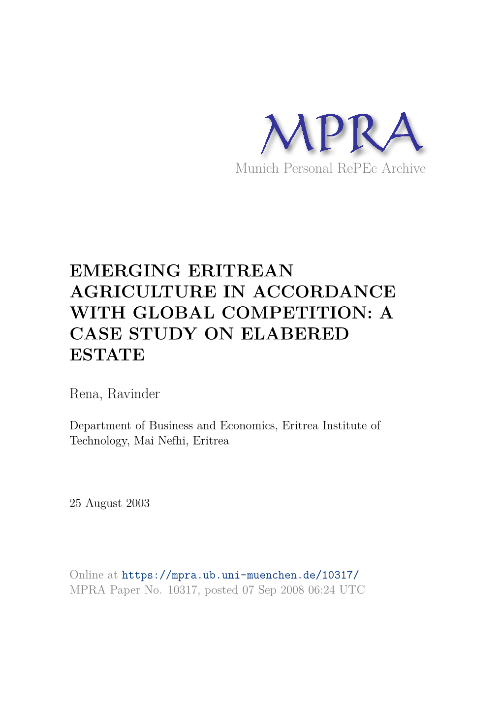 Eritrean Agriculture and Its Emergence in Accordance with The