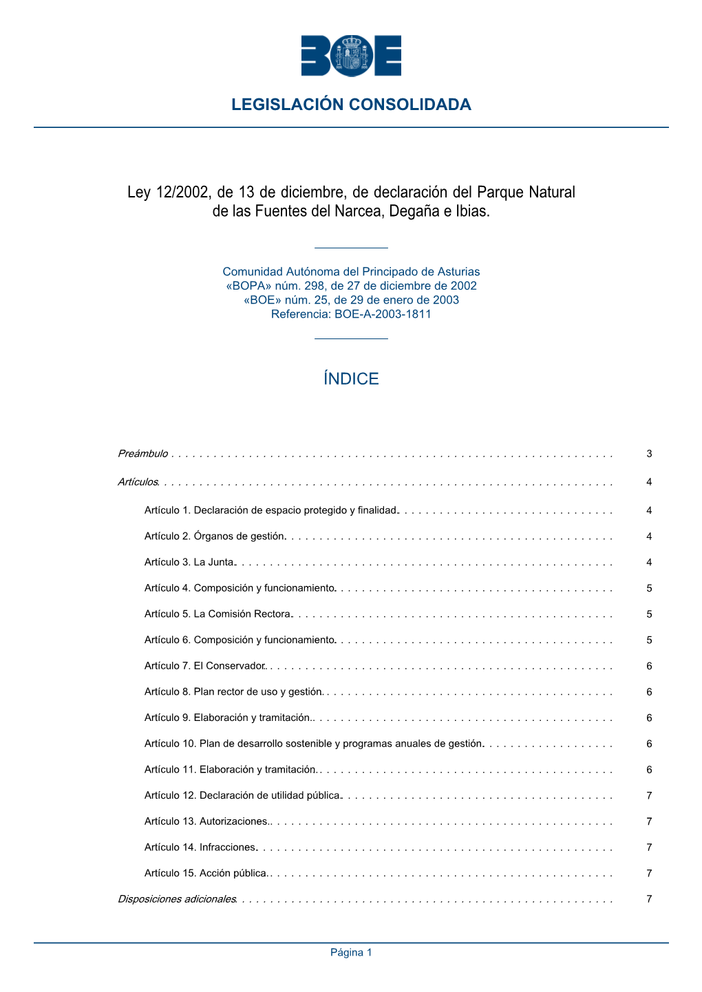 Ley 12/2002, De 13 De Diciembre, De Declaración Del Parque Natural De Las Fuentes Del Narcea, Degaña E Ibias