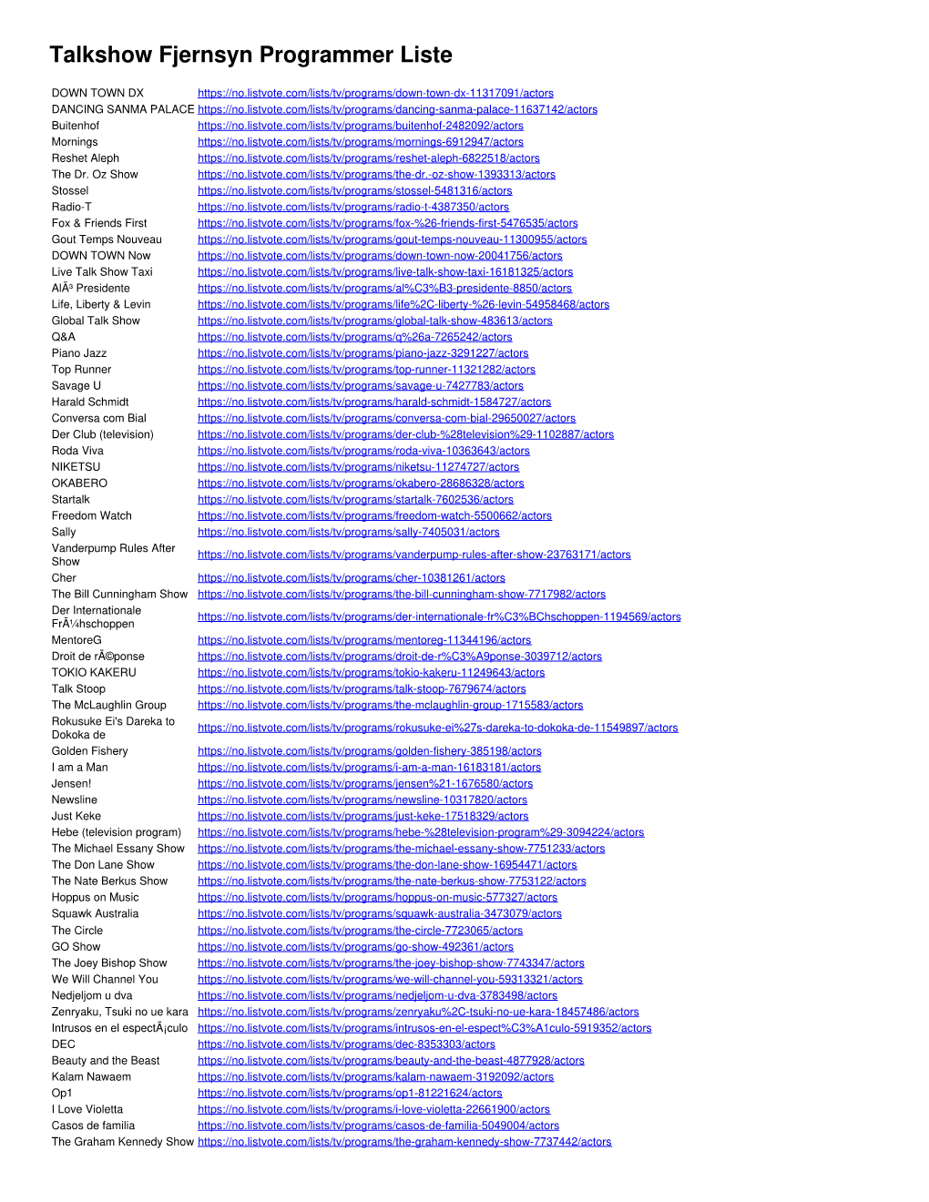 Talkshow Fjernsyn Programmer Liste : Stem Pã¥ Dine