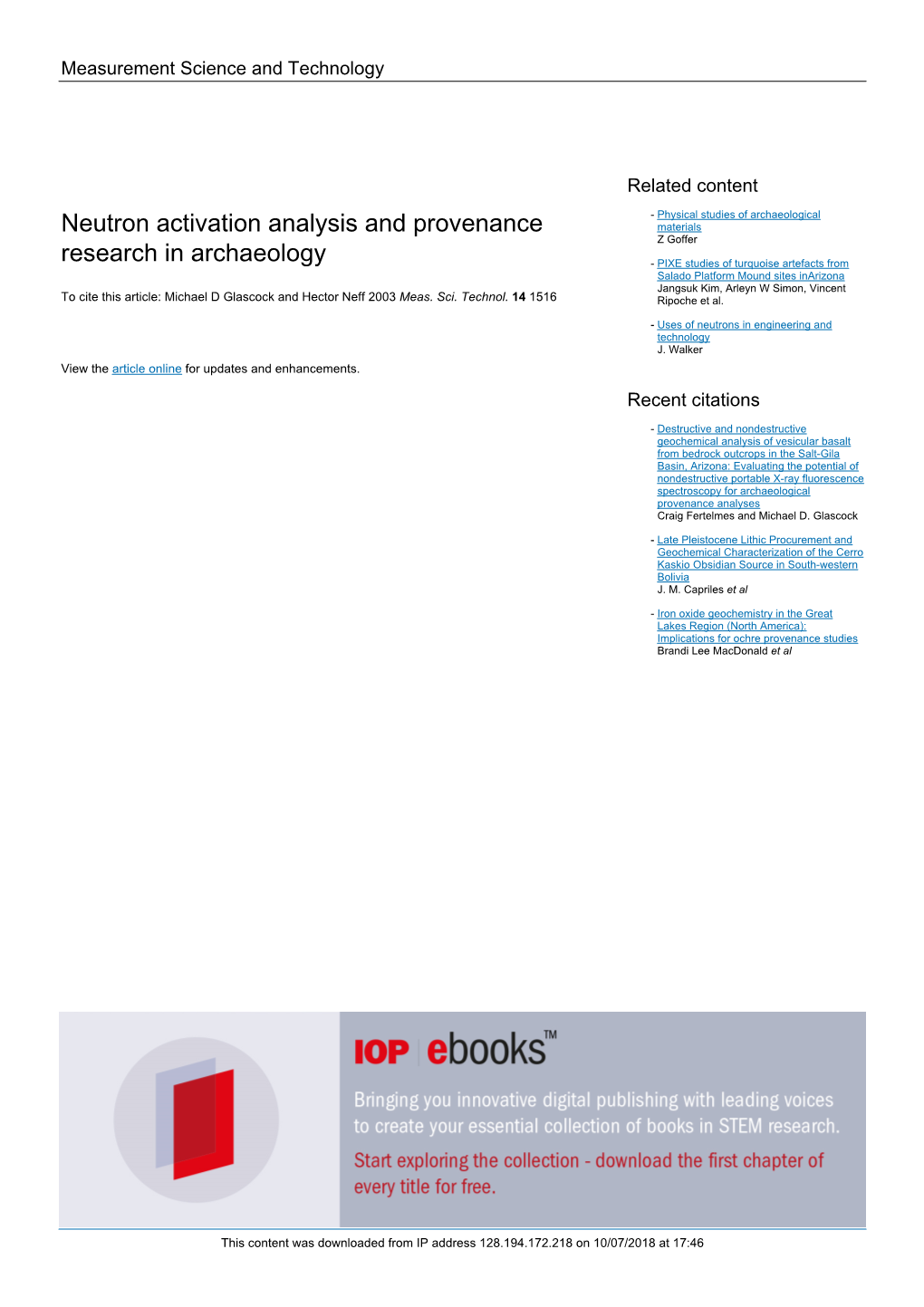 Neutron Activation Analysis and Provenance Research in Archaeology