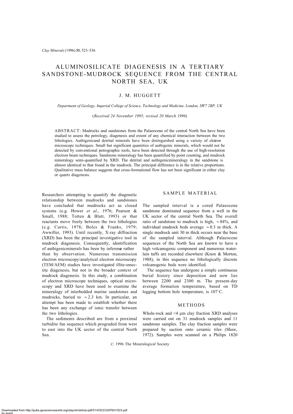 Aluminosilicate Diagenesis in a Tertiary Sandstone-Mudrock Sequence from the Central North Sea, Uk