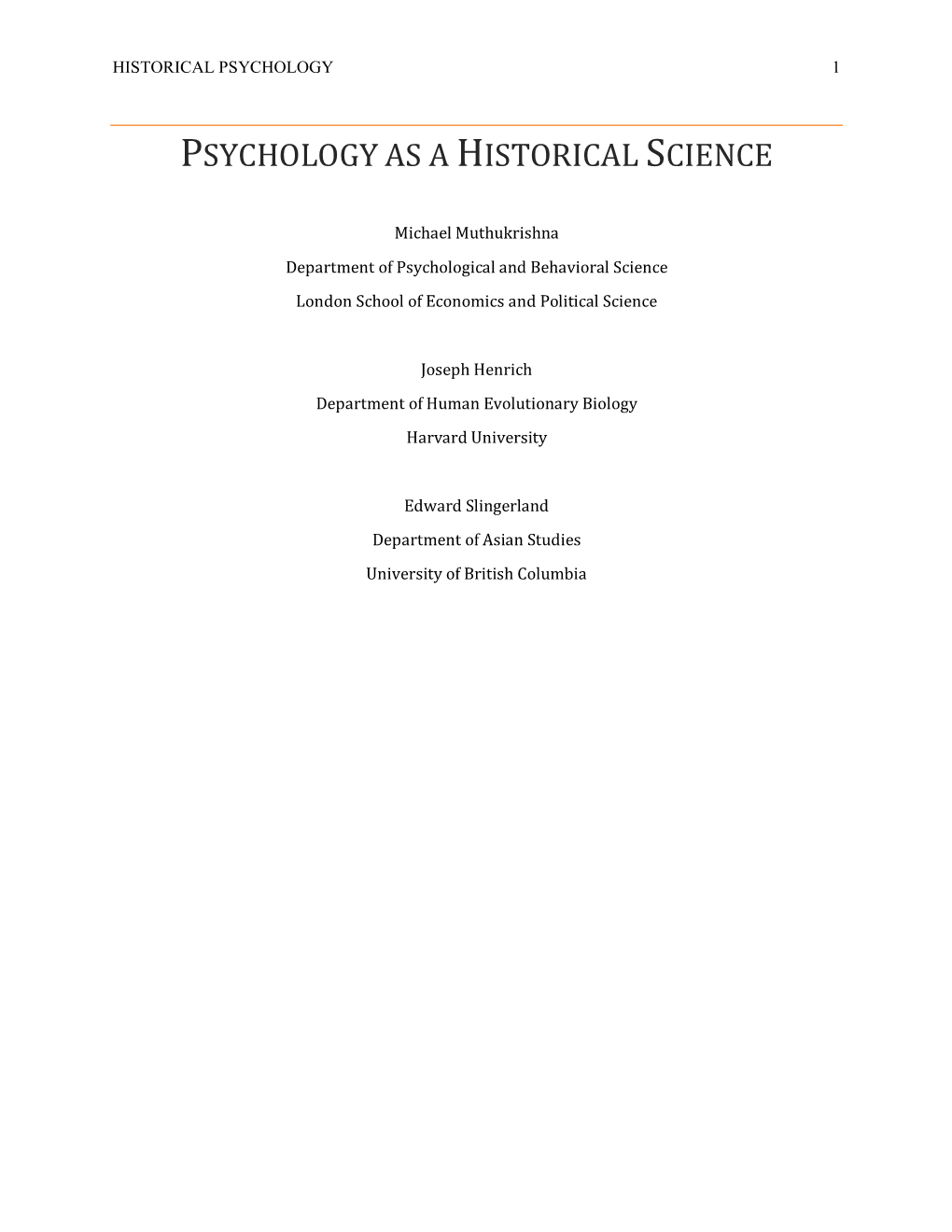 Psychology As a Historical Science