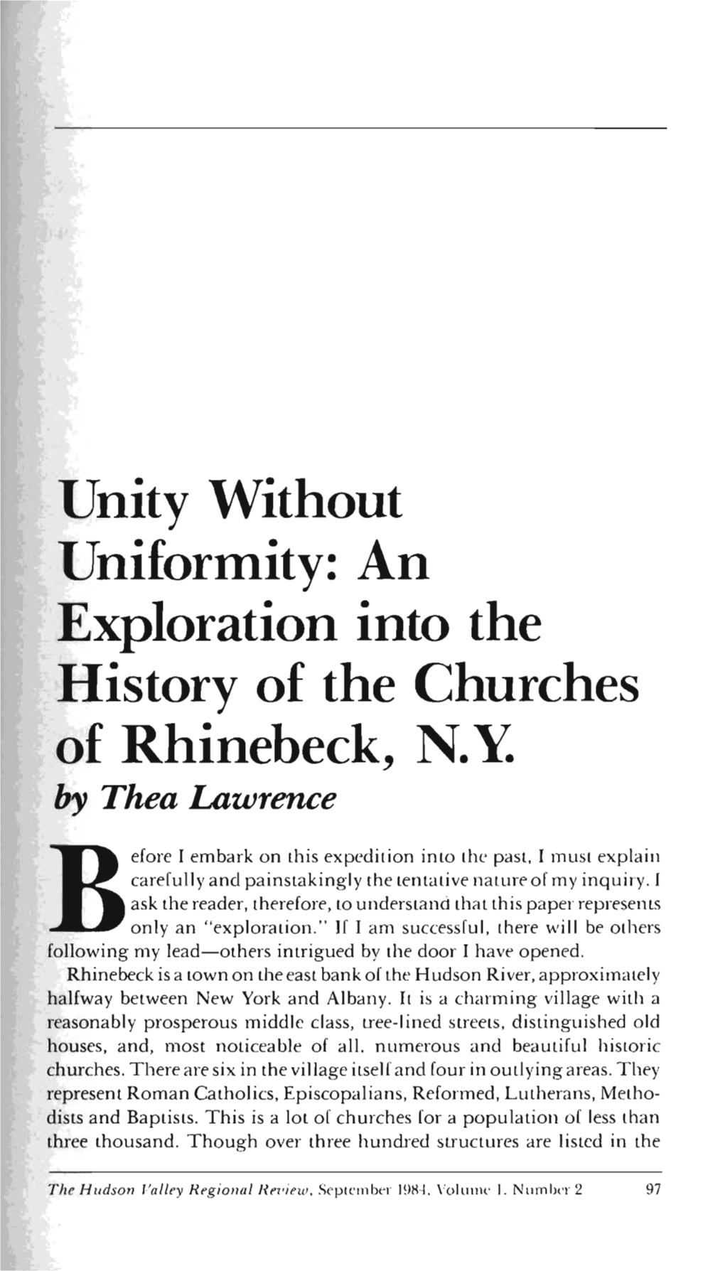 An Exploration Into the History of the Churches of Rhinebeck, NY