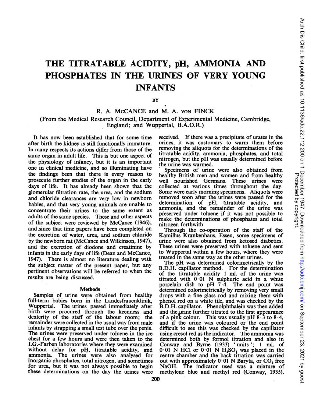 THE TITRATABLE ACIDITY, Ph, AMMONIA and PHOSPHATES in the URINES of VERY YOUNG INFANTS BY