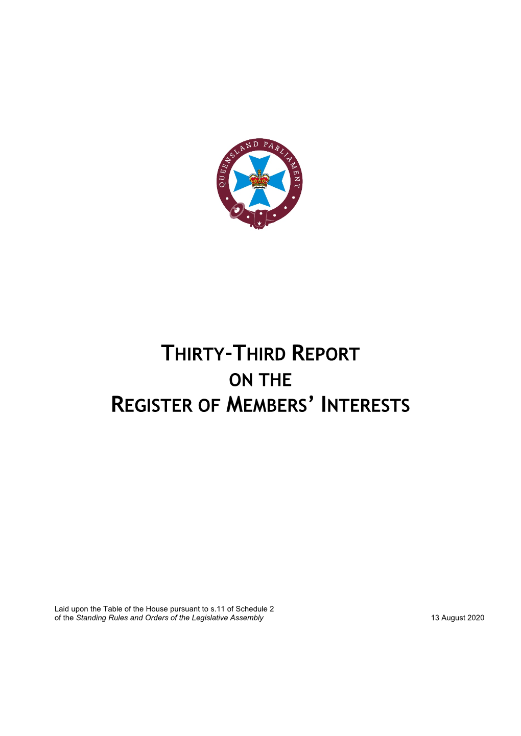 Members Register of Interests 56Th Parliament TABLED 13 August 2020