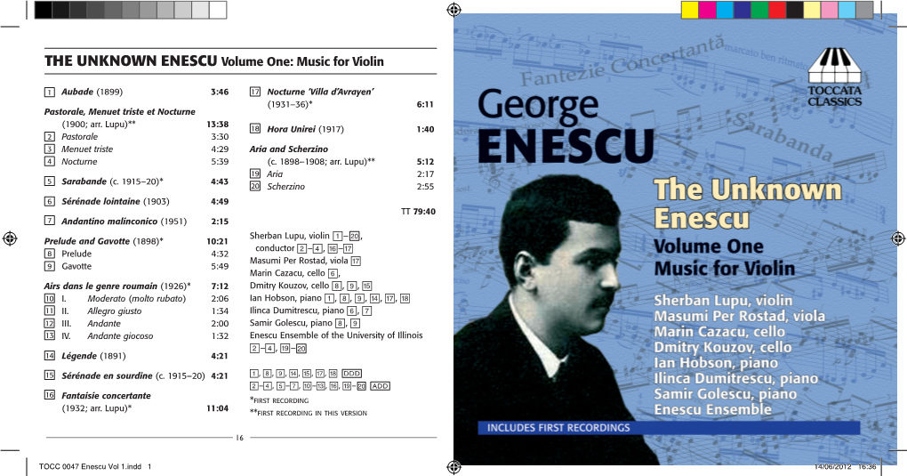 THE UNKNOWN ENESCU Volume One: Music for Violin