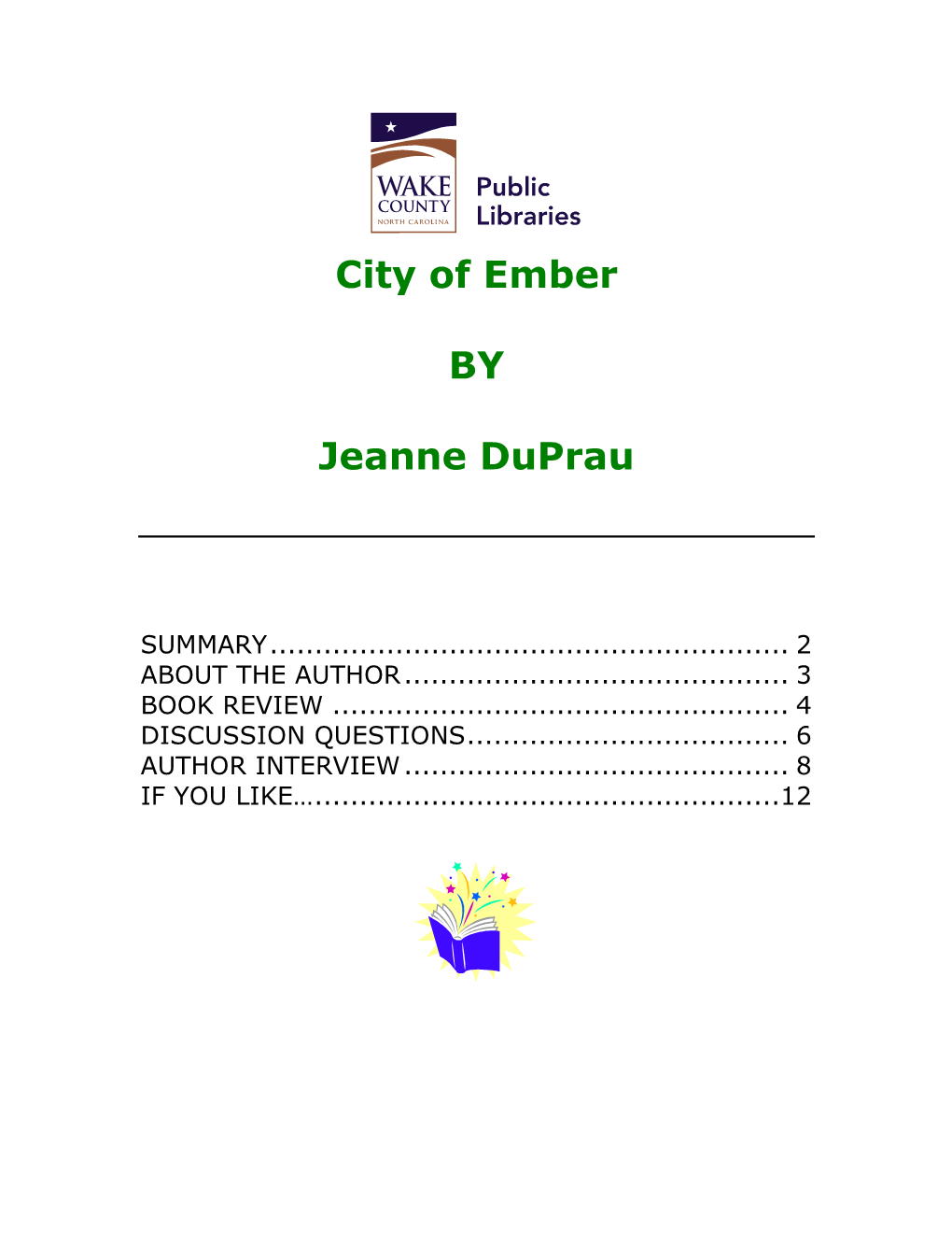 City of Ember by Jeanne Duprau, You Might Like the Following Books, Too!!