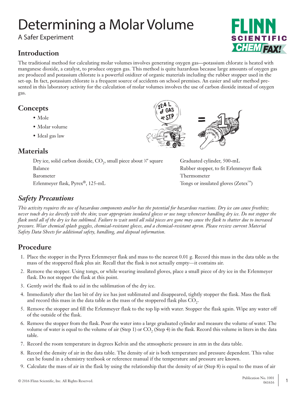 Determining a Molar Volume a Safer Experiment SCIENTIFIC