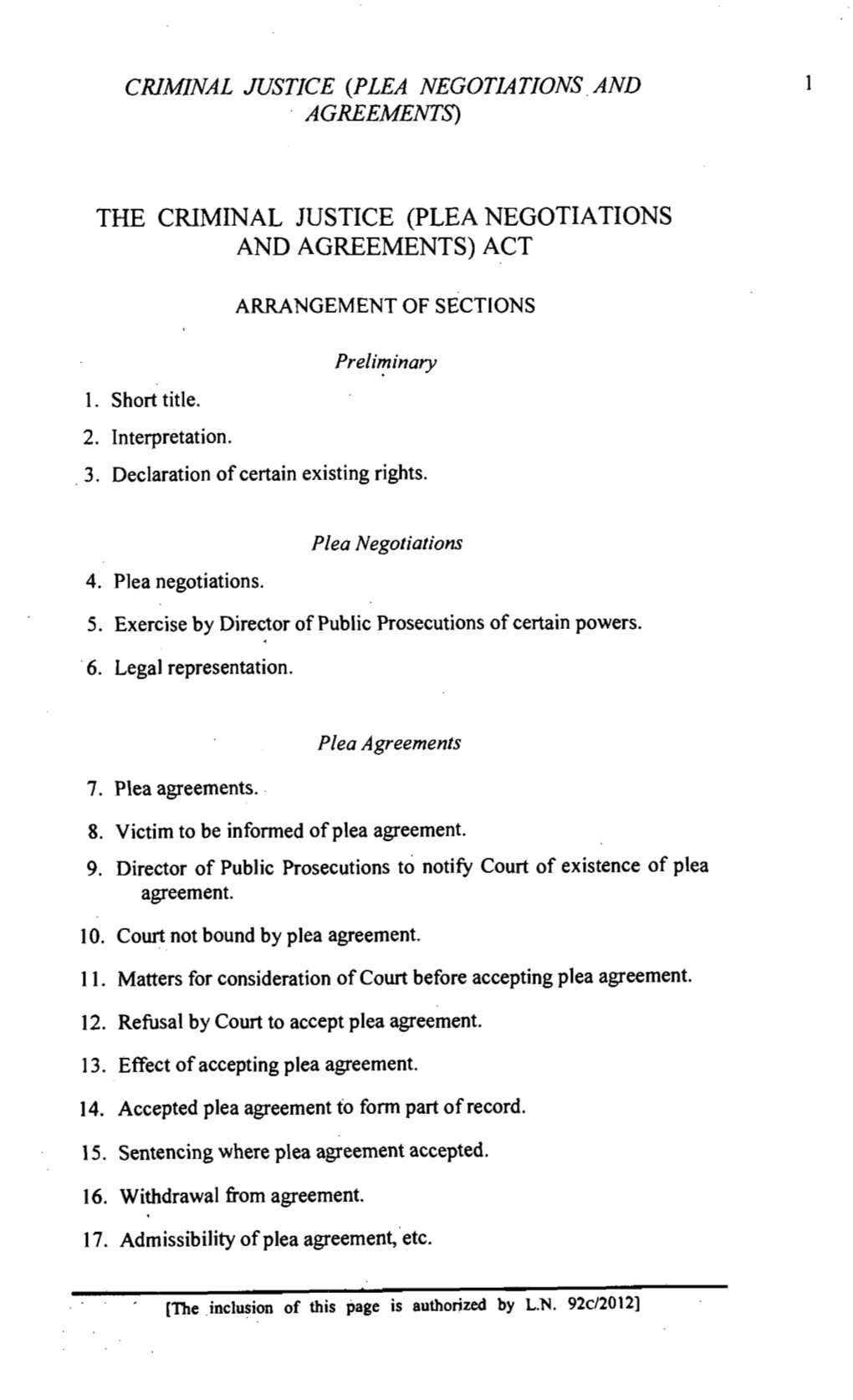 Criminal Justice (Plea Negotiations and Agreements) Act