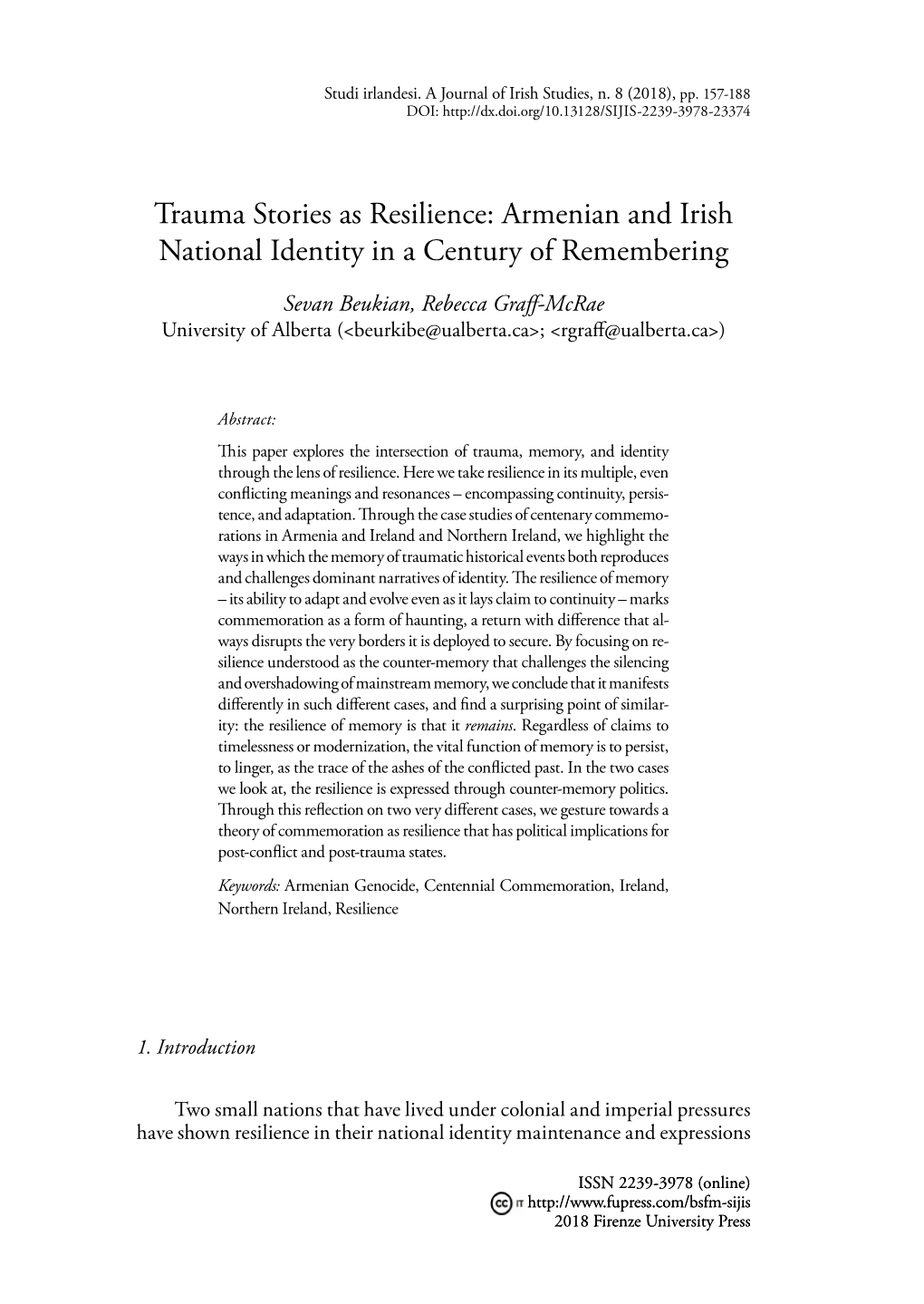 Armenian and Irish National Identity in a Century of Remembering