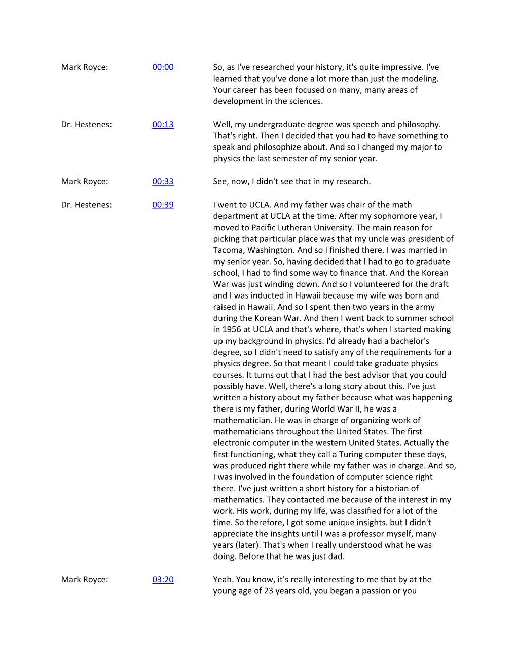 David Hestenes – Transcription