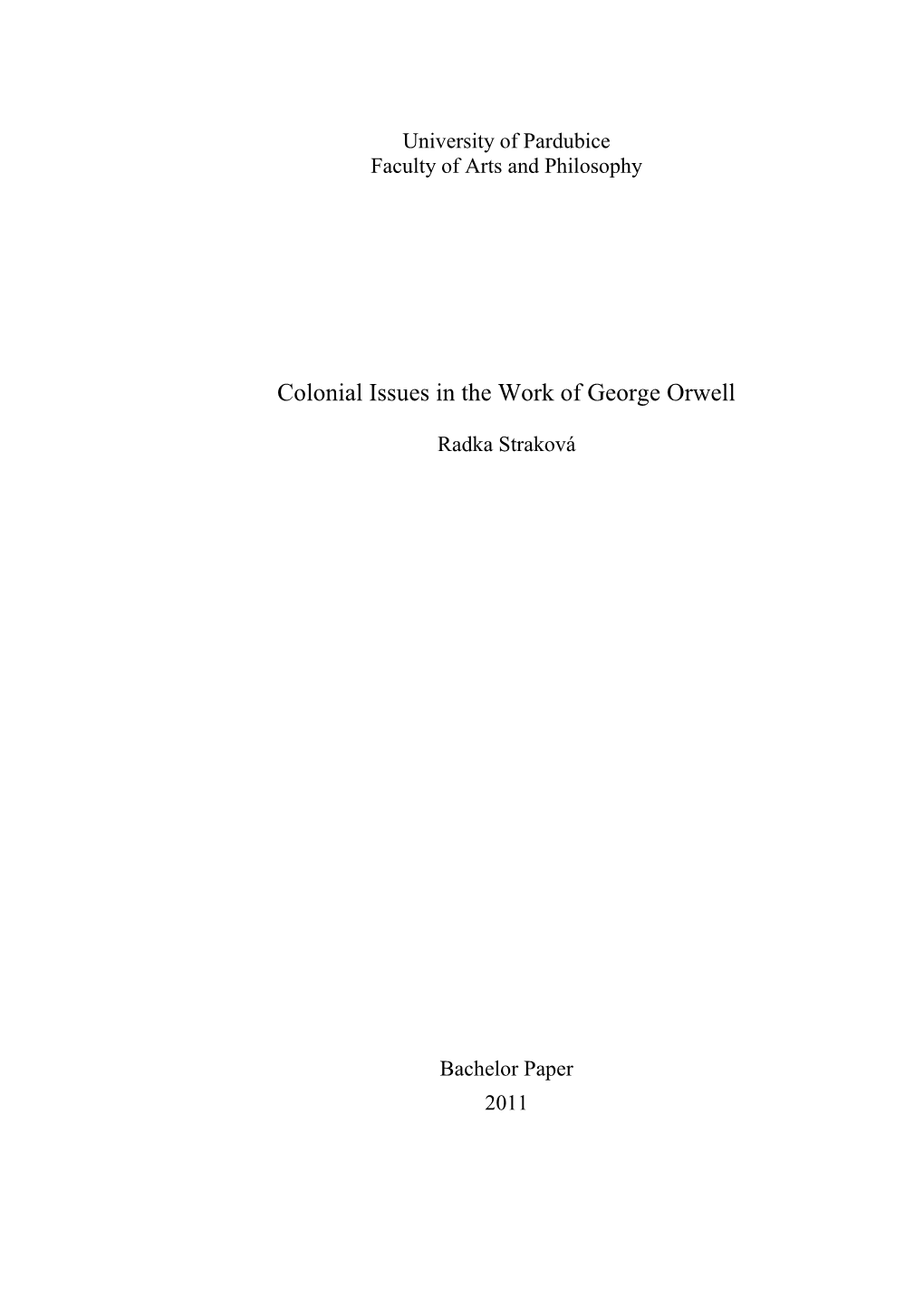 Colonial Issues in the Work of George Orwell