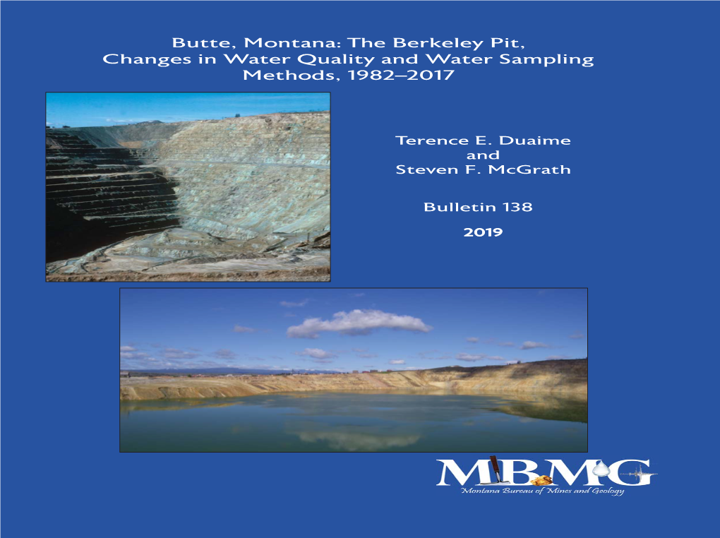 Butte, Montana: the Berkeley Pit, Changes in Water Quality and Water Sampling Quality and Water Changes in Water