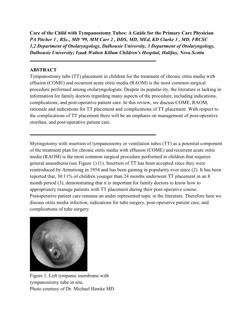 Care of the Child with Tympanostomy Tubes: a Guide for the Primary