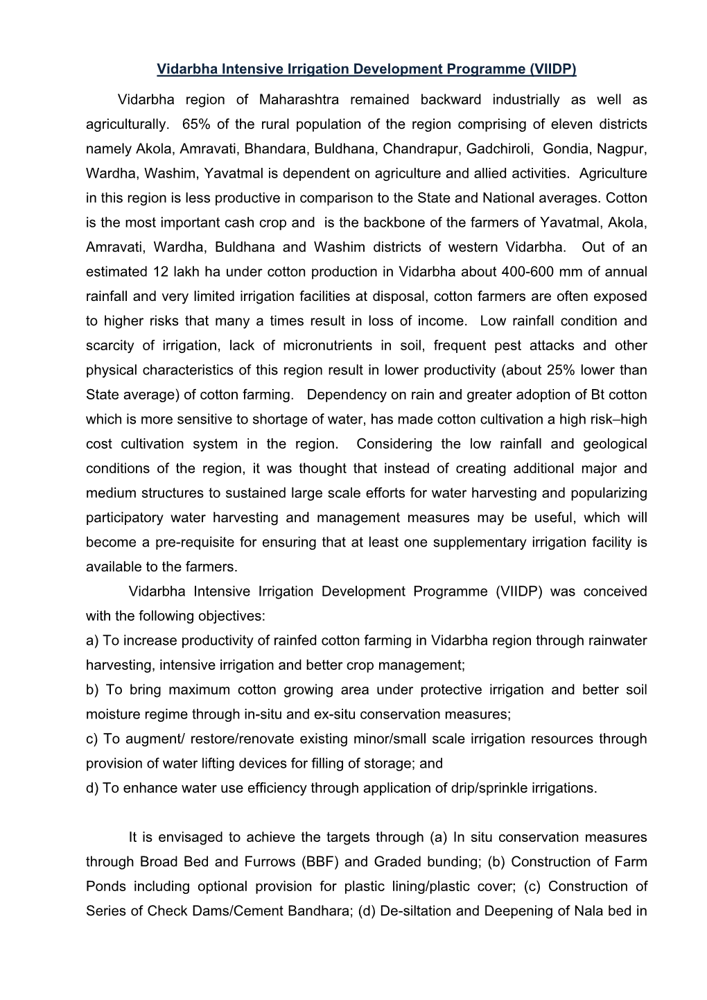 Vidarbha Intensive Irrigation Development Programme (VIIDP)