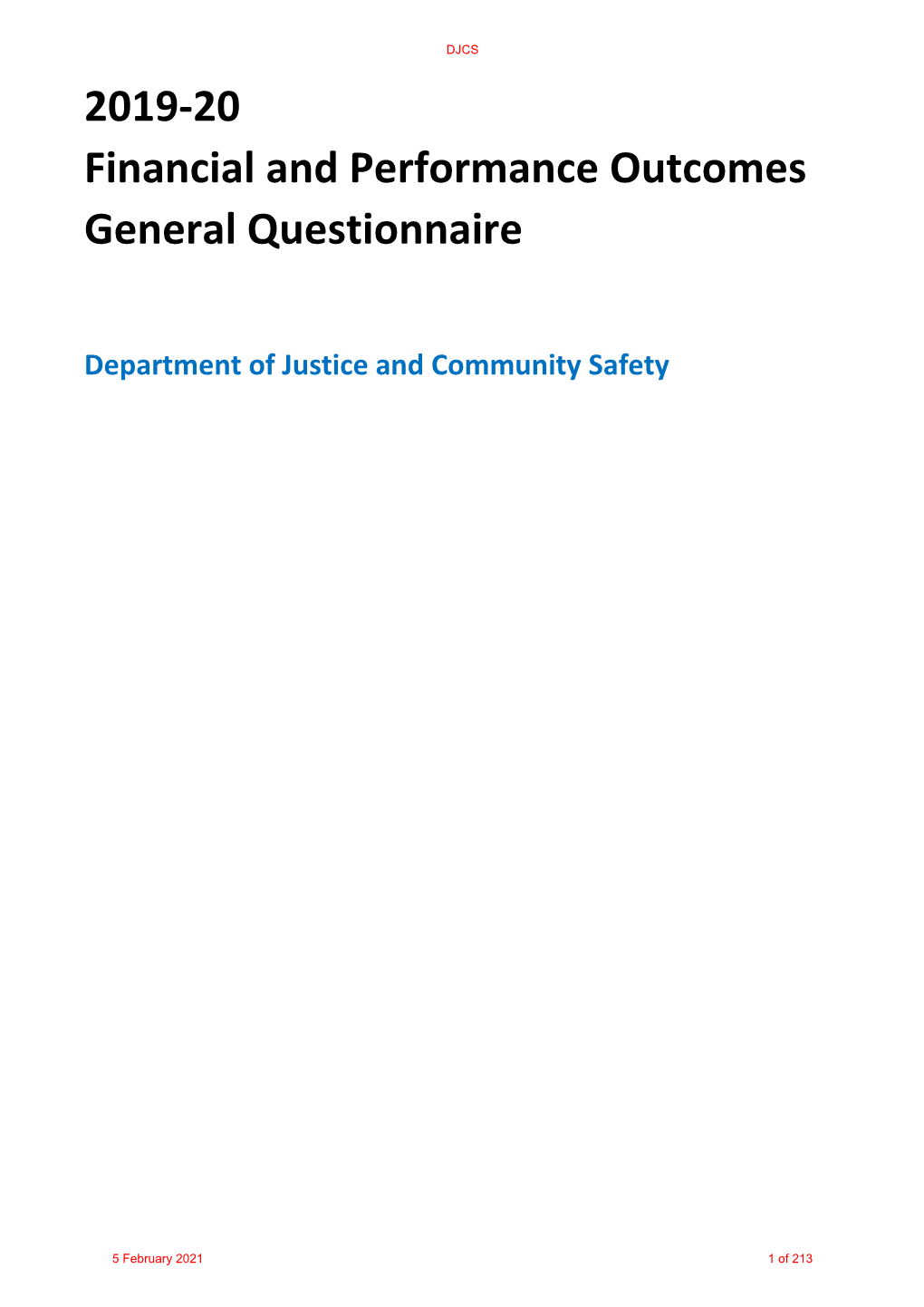 2019-20 Financial and Performance Outcomes General Questionnaire