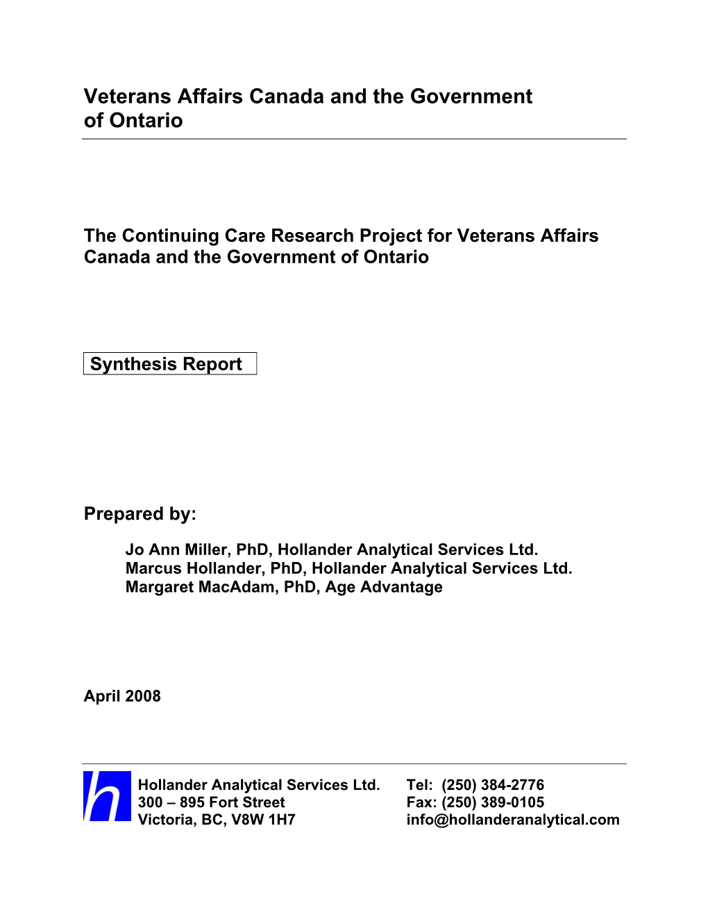 Veterans Affairs Canada and the Government of Ontario