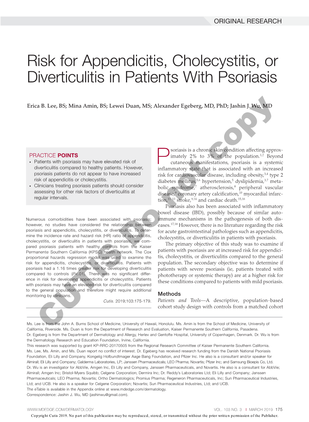 Risk for Appendicitis, Cholecystitis, Or Diverticulitis in Patients with Psoriasis